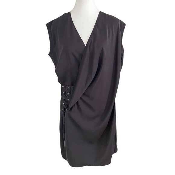 ALLSAINTS AURES SURPLICE LACE UP SLEEVELESS SATIN DRESS IN BROWN - 4 - Picture 2 of 12